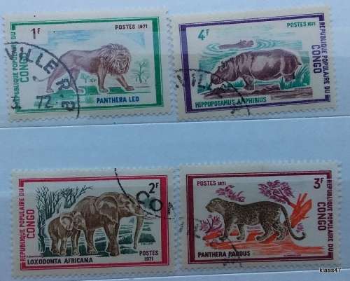 Congo - 1971 - Animal - 4 Cancelled Hinged stamps