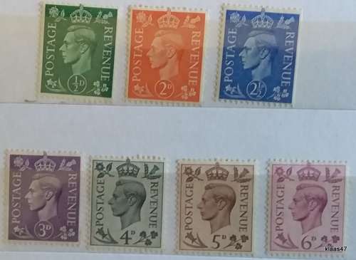 GB - 1937-48 - George VI - Definitives - 7 Unused Hinged stamps