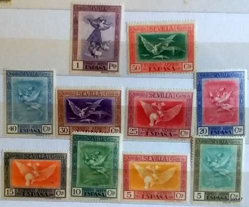Spain - 1930 - Goya`s Etchings - Iberia-America Exposition - 10 Unused Hinged Airmail stamps