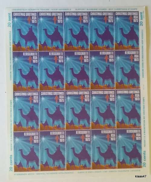 Charity Stamps South Africa - 1973 - Wise Men - Christmas - Sheet of 20 Unused stamps