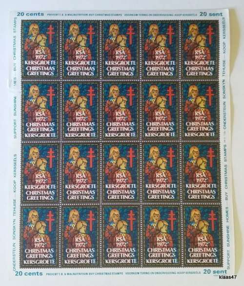 Charity Stamps -South Africa - 1972 - Stained Glass design - Christmas Sheet of 20 Unused stamps