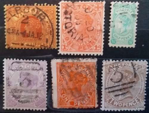 Australia - Victoria - Mixed Lot of 6 Used (some Hinged) stamps
