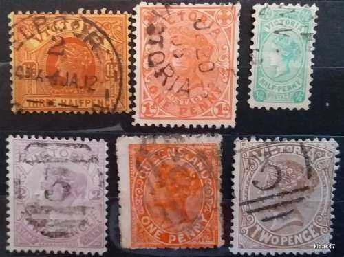 Australia - Victoria - Mixed Lot of 6 Used (some Hinged) stamps