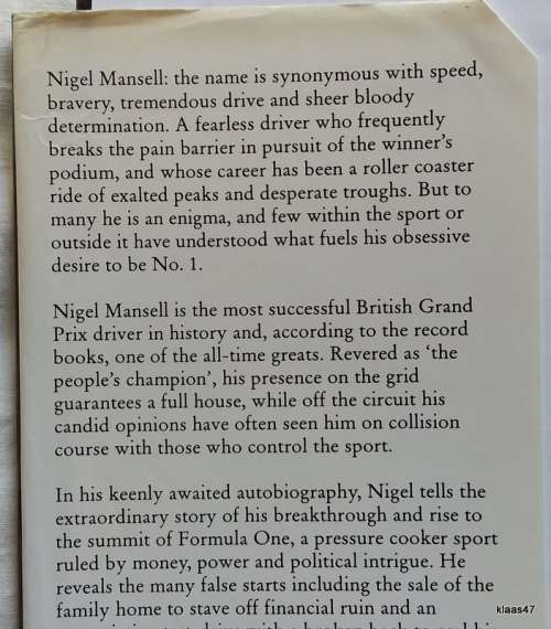 Nigel Mansell - My Autobiography (The People`s Champion)  Hardcover