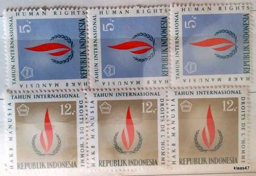 Indonesia - 1968 - Human Rights Declaration - Set of 2 stamps in strips of 3 - Unused