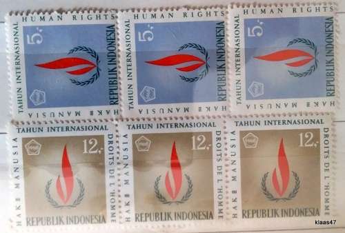 Indonesia - 1968 - Human Rights Declaration - Set of 2 stamps in strips of 3 - Unused