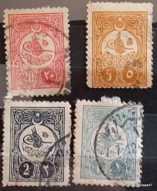 Turkey - Ottoman Empire - 1910 - Tughra of Sultan Rechad - 4 Used Hinged stamps