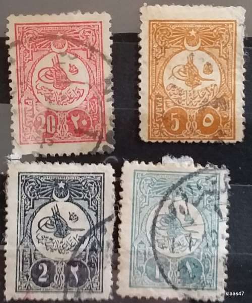 Turkey - Ottoman Empire - 1910 - Tughra of Sultan Rechad - 4 Used Hinged stamps