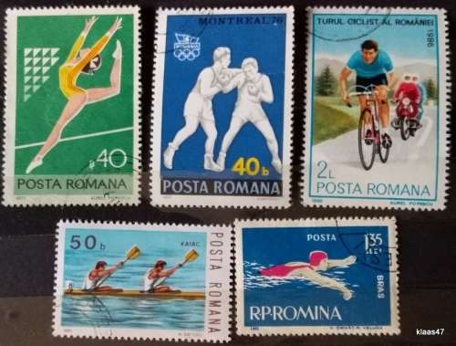 Romania - Mixed Lot of 5 Cancelled Hinged stamps - Theme: Sport