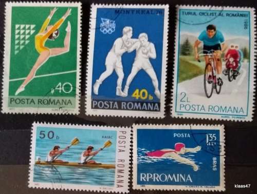 Romania - Mixed Lot of 5 Cancelled Hinged stamps - Theme: Sport