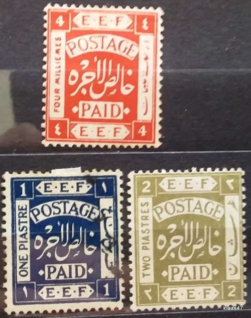 Jordan - British EEF - 1917-20 - Postage Paid - 1 Used and 2 Unused Hinged stamps