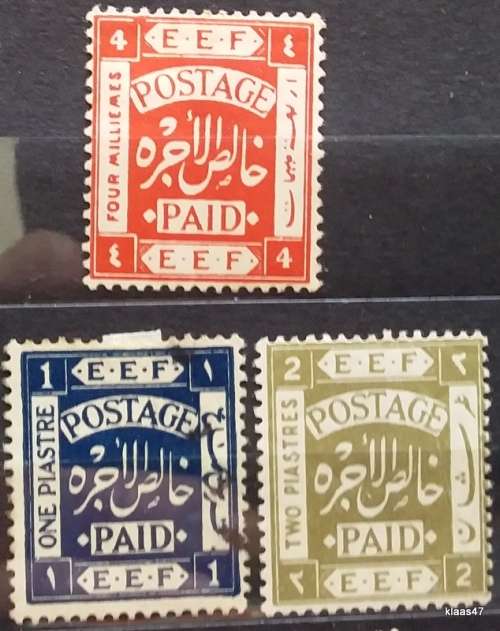 Jordan - British EEF - 1917-20 - Postage Paid - 1 Used and 2 Unused Hinged stamps