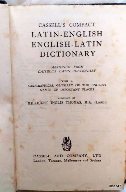 Cassell`s Compact Latin-English English-Latin Dictionary - Hardcover - 9th Edition 1945