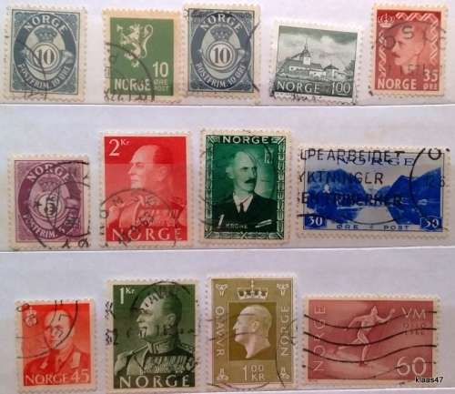 Norway - Mixed Lot of 13 Used stamps