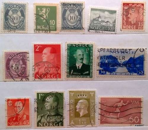 Norway - Mixed Lot of 13 Used stamps