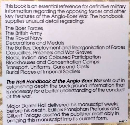 The Hall Handbook of the Anglo-Boer War 1899-1902 - Maj Darrell Hall - Paperback 1999