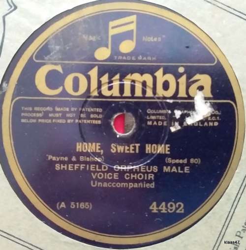Columbia - Auld Lang Syne/Home, Sweet Home - Sheffield Orpheus Male Voice Choir - 78rpm