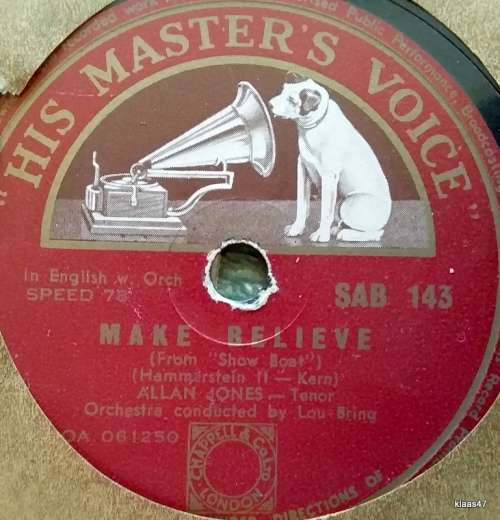 His Master`s Voice - Make Believe/Why do I love you (From `Show Boat`) - Allan Jones 78rpm