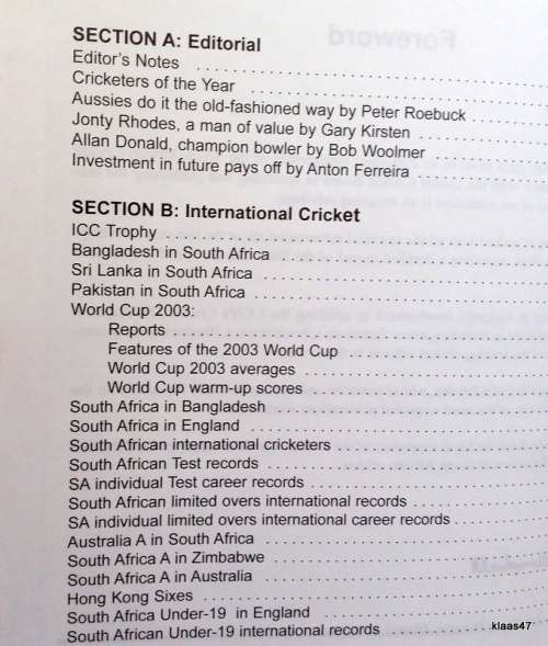 SA Cricket Annual 2003 - Edited: Colin Bryden - Paperback