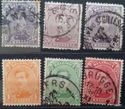 Belgium - 1915/22 - King Albert I - 6 Used Hinged stamps