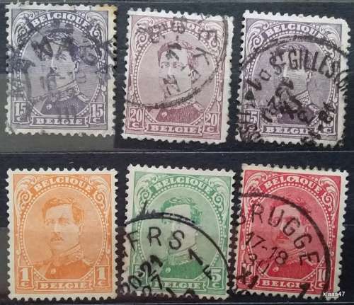 Belgium - 1915/22 - King Albert I - 6 Used Hinged stamps