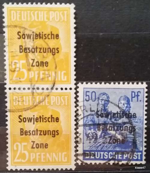 Germany - 1948 - Overprint: Sowjetischa Besatzungs Zone - Soviet Occupation - 3 Used Hinged stamps