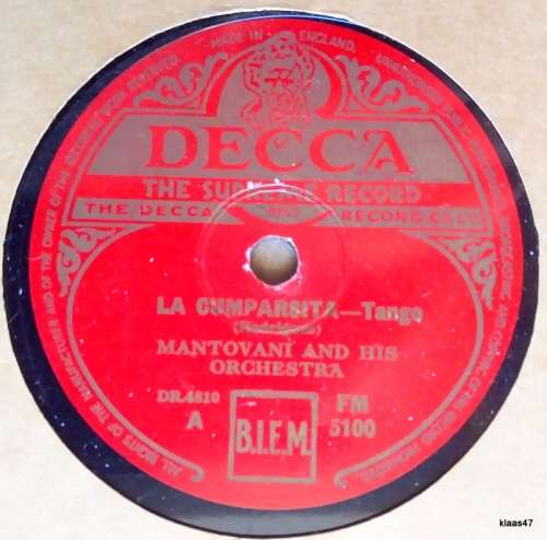 Decca - La Cumparsita (Tango) - Mantovani and his Orchestra - 78rpm