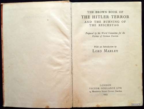 The Brown Book of The Hitler Terror and the Burning of the Reichstag - 1933 - Foreword: Lord Marley
