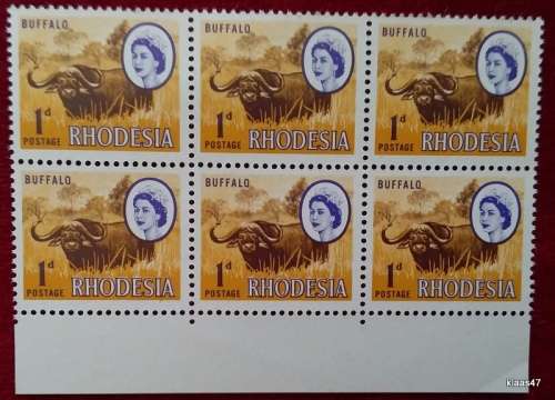 Rhodesia - 1966 - 1d Buffalo - Elizabeth II - Block of 6 Unused stamps