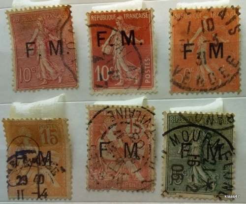 France - 1901-7 -  6 Used Hinged stamps -  Military  F M  Overprint