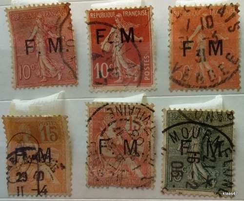 France - 1901-7 -  6 Used Hinged stamps -  Military  F M  Overprint