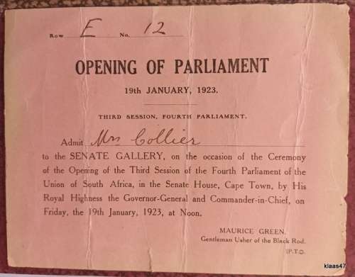 Opening of Parliament - 19th January 1923 - Third Session , Fourth Parliament, Union of South Africa
