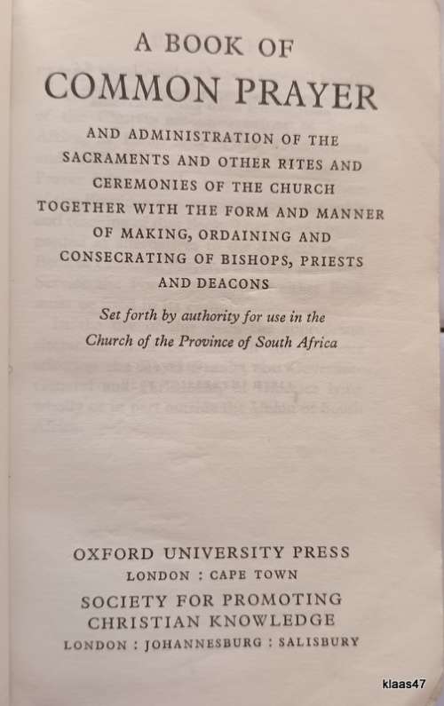 A Book of Common Prayer (Church of the Province in South Africa) 5th Imp 1959
