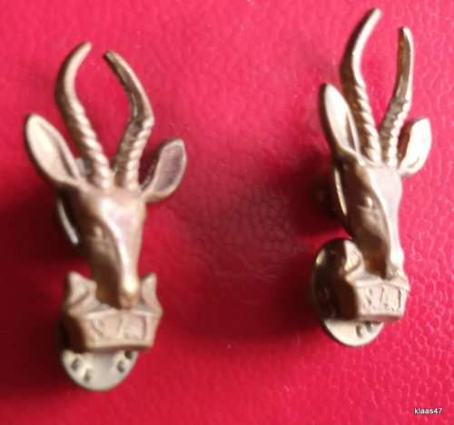 South African Infantry - Pair of Brass Collar badges