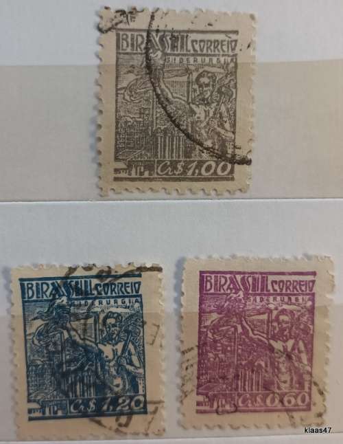 Brazil -1946 - Smelting Works - 3 Used Hinged stamps