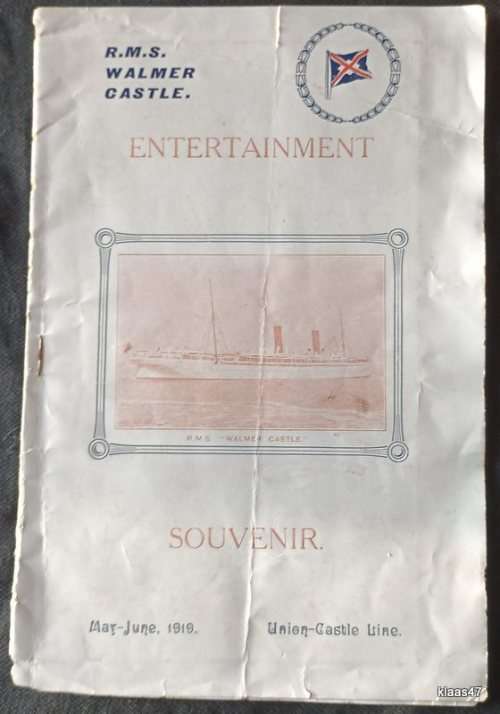 R.M.S. Walmer Castle - Entertainment Souvenir - May-June 1919 (Union Castle Line)