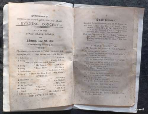 R.M.S. Walmer Castle - Entertainment Souvenir - May-June 1919 (Union Castle Line)