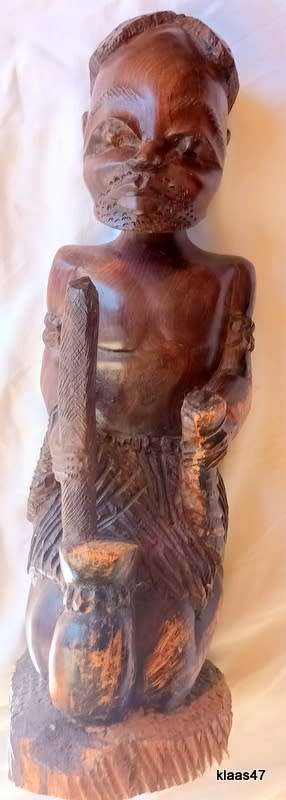 African Wood Carving Kneeling Man  Heavy