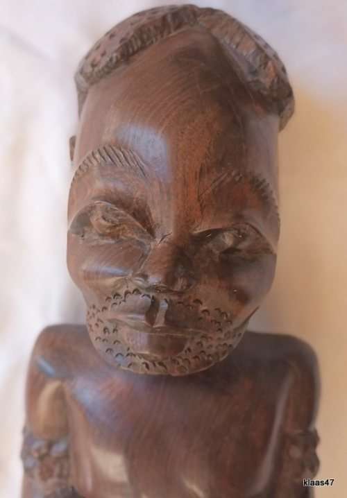 African Wood Carving Kneeling Man  Heavy