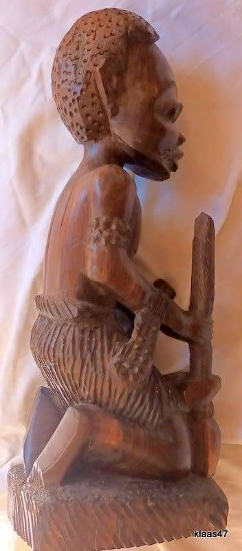African Wood Carving Kneeling Man  Heavy