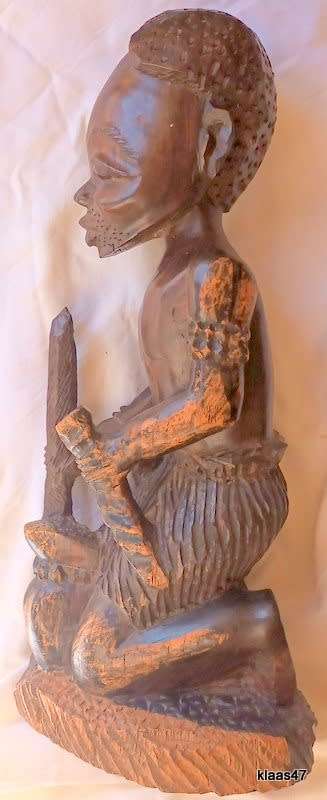 African Wood Carving Kneeling Man  Heavy