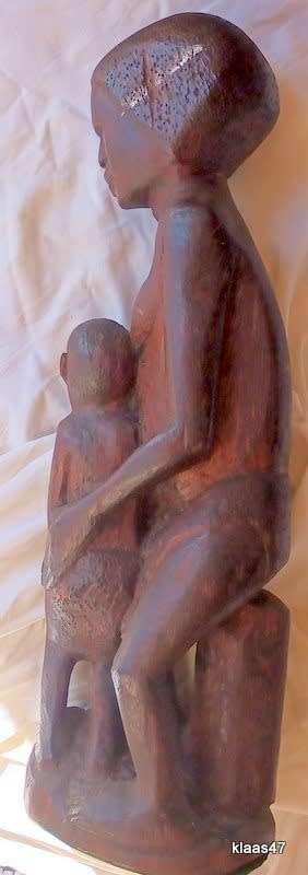 Vintage African Wood Carving of Mother and Child