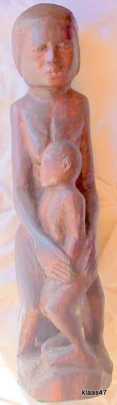 Vintage African Wood Carving of Mother and Child