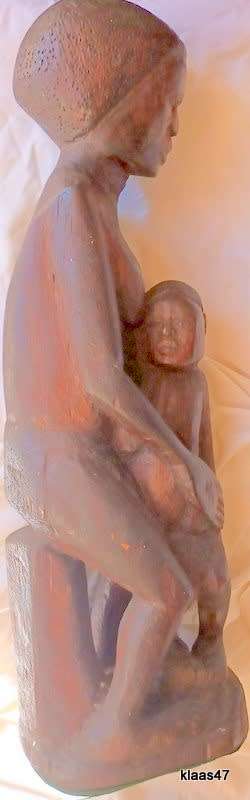 Vintage African Wood Carving of Mother and Child