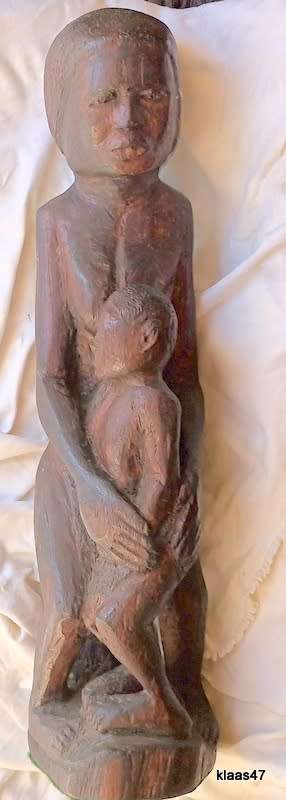 Vintage African Wood Carving of Mother and Child
