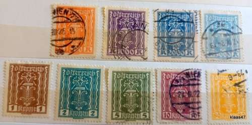 Austria - 1922/4 - Symbolic Definitive Wheat Symbol - 6 Used and 3 Unused (all Hinged) stamps