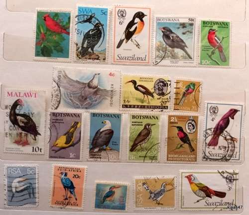 Mixed Lot of 19 Used stamps - Theme: Birds