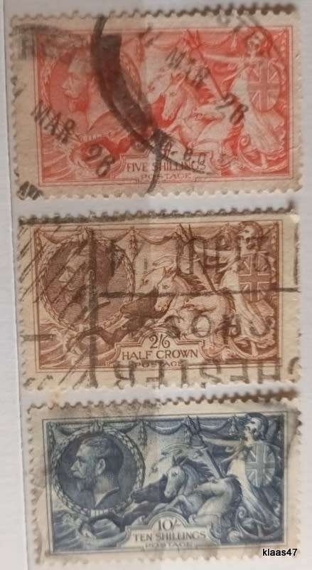 GB - 1913 - King George V - 2/6  5/-  10/-  - 3 Used stamps