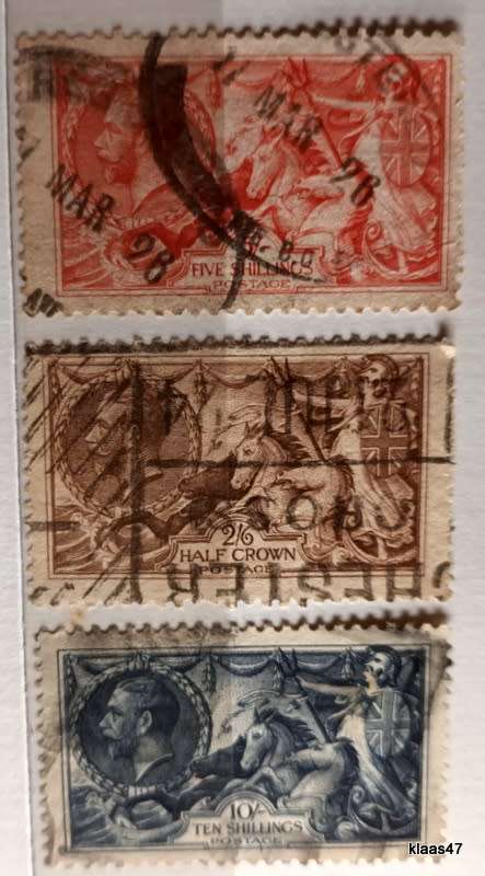 GB - 1913 - King George V - 2/6  5/-  10/-  - 3 Used stamps