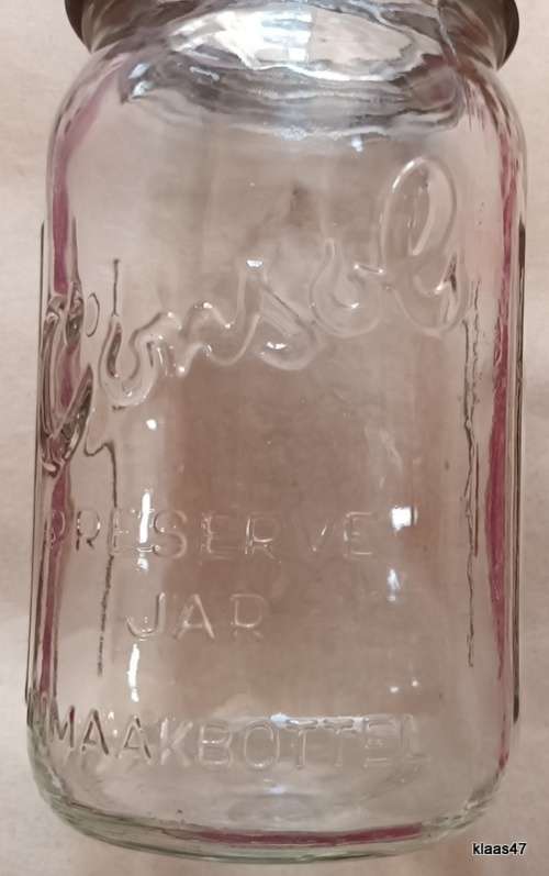 Vintage Consol Ribbed Preserve Jar/Inmaakbottel - With Original Consol Glass Top  and Broad Ring